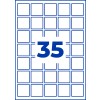 Ruudukko tyhjiä sinireunaisia neliöitä, joiden keskellä suuri sininen numero 35?