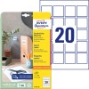 Pakkauskuva etikettilehdillä: Avery Zweckform Neliömäiset etiketit, Artikkeli: L7121-25, Koko: 45 x 45 mm, Tulostuskelpoisuus: Mustesuihku, mustavalko- ja värilasertulostimet, Sisältö: 500 etikettiä / 25 arkkia, 20 etikettiä/arkki.