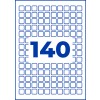 Sinisellä reunustettu ruudukko pienistä pyöristetyistä neliöistä, jonka keskellä on suuri sininen numero 140?