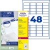 Pakkauskuva etikettilomakkeella: Avery Zweckform osoite-etiketit, tuote: L7636-25, koko: 45,7 x 21,2 mm, yhteensopivuus: mustavalkolasertulostin, värilasertulostin, sisältö: 1 200 etikettiä / 25 arkkia, 48 etikettiä/arkki.