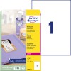 Pakkauskuva etikettikokoelmalla: Avery Zweckform kiiltäväpintaiset etiketit, tuote: L7767-40, koko: 210 x 297 mm, tulostuskelpoisuus: mustavalkolaser, värilaser, sisältö: 40 etikettiä / 40 arkkia, 1 etiketti/arkki.