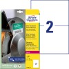 Pakkauskuvaus tarra-arkilla: Avery Zweckform Ultra-kestävät kalvotarrat, Artikkeli: L7916-10, Koko: 210 x 148 mm, Tulostuskelpoisuus: Mustavalkolasertulostin, värilasertulostin, Sisältö: 20 tarraa / 10 arkkia, 2 tarraa/arkki.