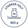 Kuvassa on etiketti tai kuvake, jossa on teksti 'STARKER HALT' ylhäällä. Siinä on painosymboli (vaakaa muistuttava pullo), jossa on merkintä 'kg'. Alapuolella on paino '800 g'.